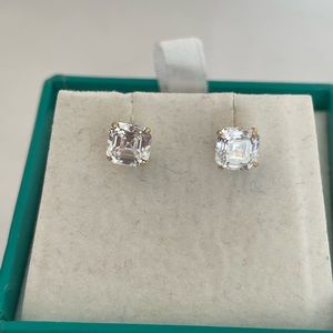 BN- 14K SOLID GOLD  White Clear CZ asscher cut Earrings